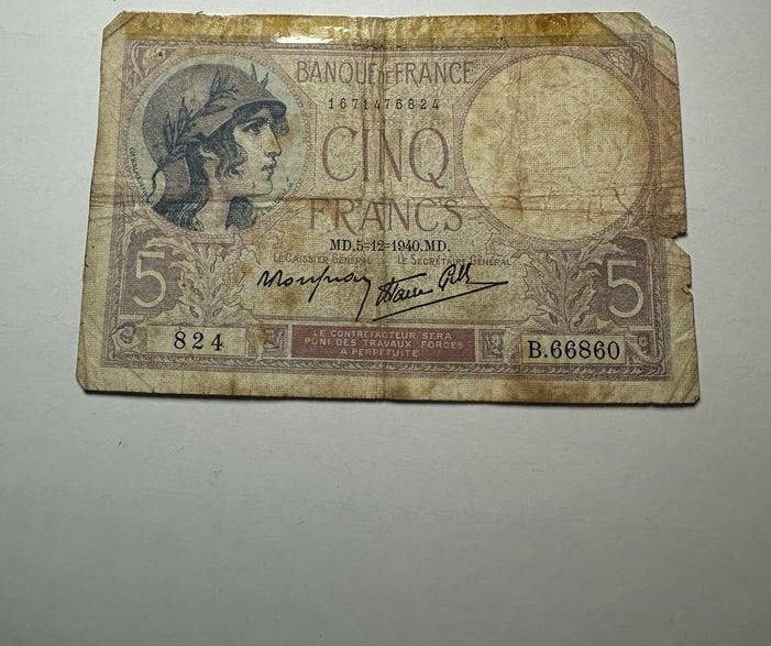 Frankrijk France 5 Francs 1940 G, Postzegels en Munten, Bankbiljetten | Europa | Niet-Eurobiljetten, Ophalen of Verzenden, Frankrijk