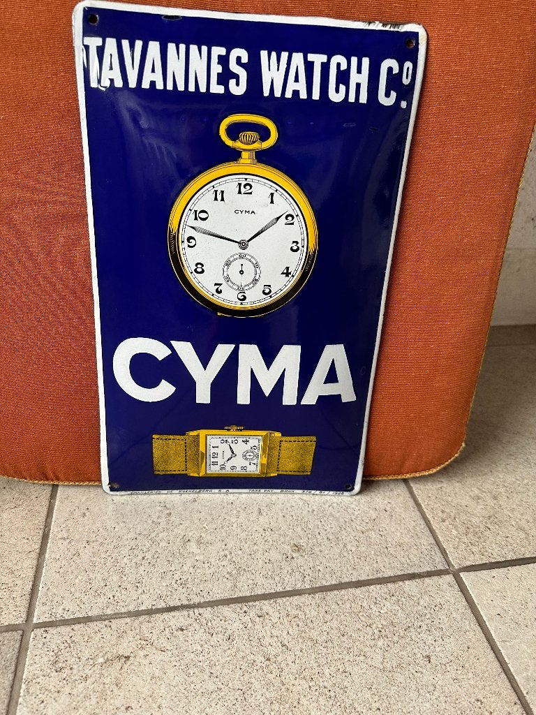 Emaille bord Tavannes watch c CYMA uit 1926, Ophalen of Verzenden