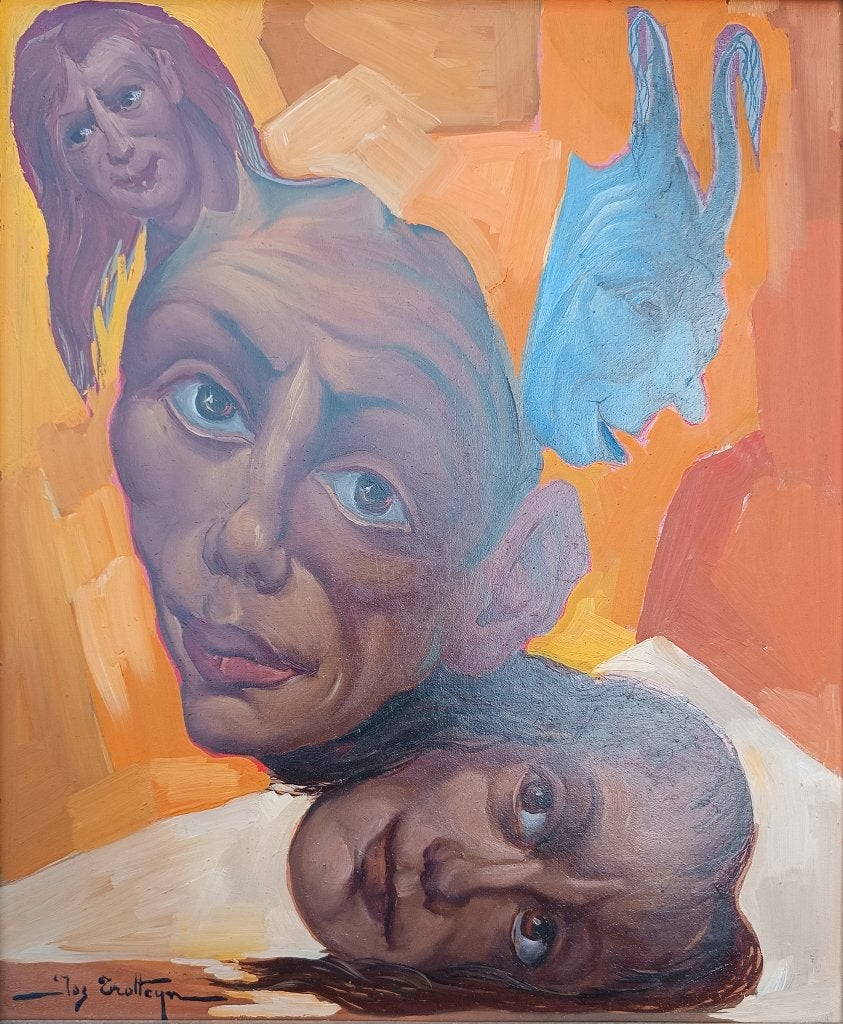Jos Trotteyn (1910-2002): Koppen (44 x 49 cm, Antiek en Kunst, Kunst | Schilderijen | Klassiek, Ophalen of Verzenden, Gesigneerd