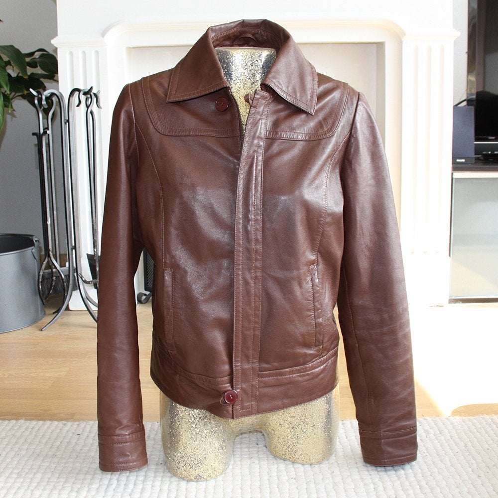 Leren Sarah Kelly Jas (Maat 42) € 65,-, Sarah Kelly, Bruin, Verzenden, Maat 42/44 (L)