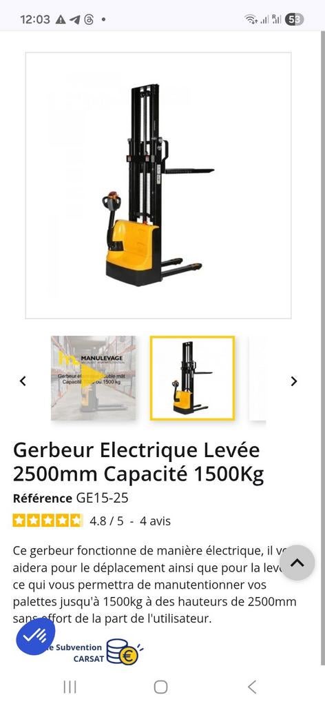 Gerbeur Electrique Levée 2500mm Capacité 1500Kg neuf, Articles professionnels, Machines & Construction | Chariots élévateurs & Transport interne
