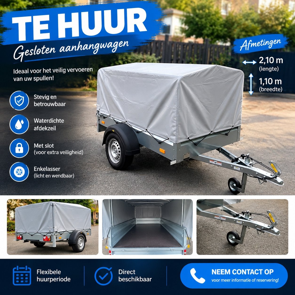 Aanhangwagen met huif te huur – €30 per dag, Enlèvement, Comme neuf