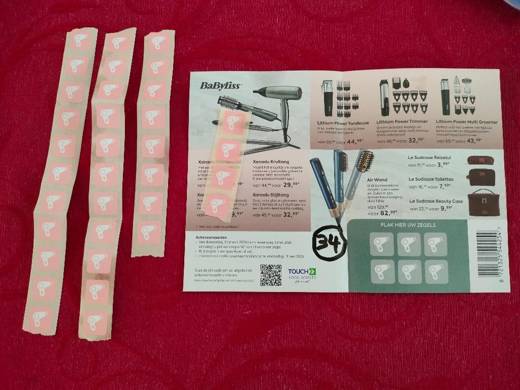 34 stickers zegels punten Delhaize BABYLISS stijltang mama, Ophalen of Verzenden