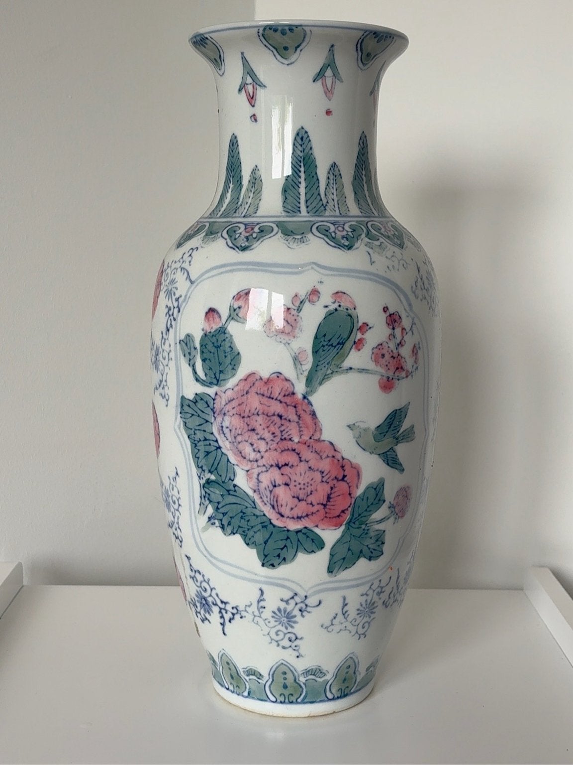 Grote Chinese porseleinen vaas – bloemen & vogels–decoratief, Antiek en Kunst, Ophalen