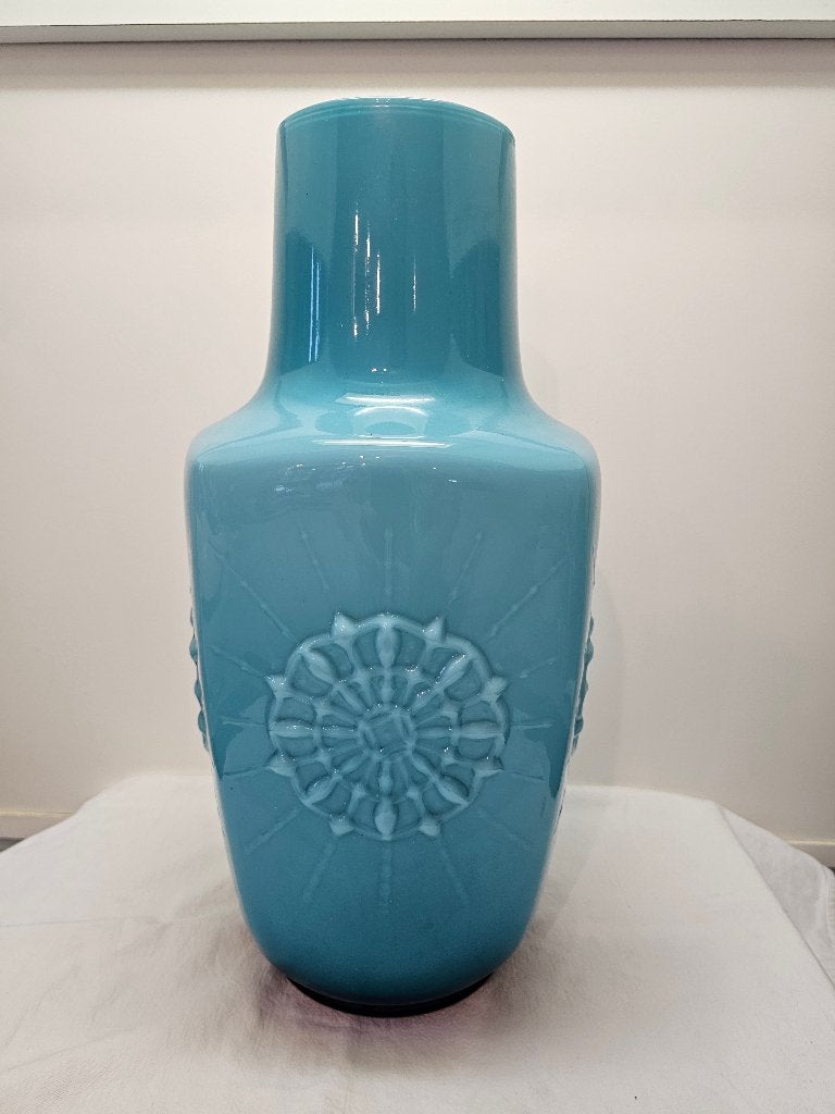 Opaline veritable blauw rechthoekige retro vaas, Antiek en Kunst, Ophalen of Verzenden