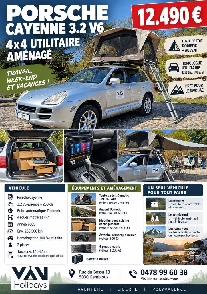 Porsche Cayenne 4x4 — bestelwagen met 100% Vanlife, Caravans en Kamperen, Automaat, Roue de secours, Bedrijf, Benzine