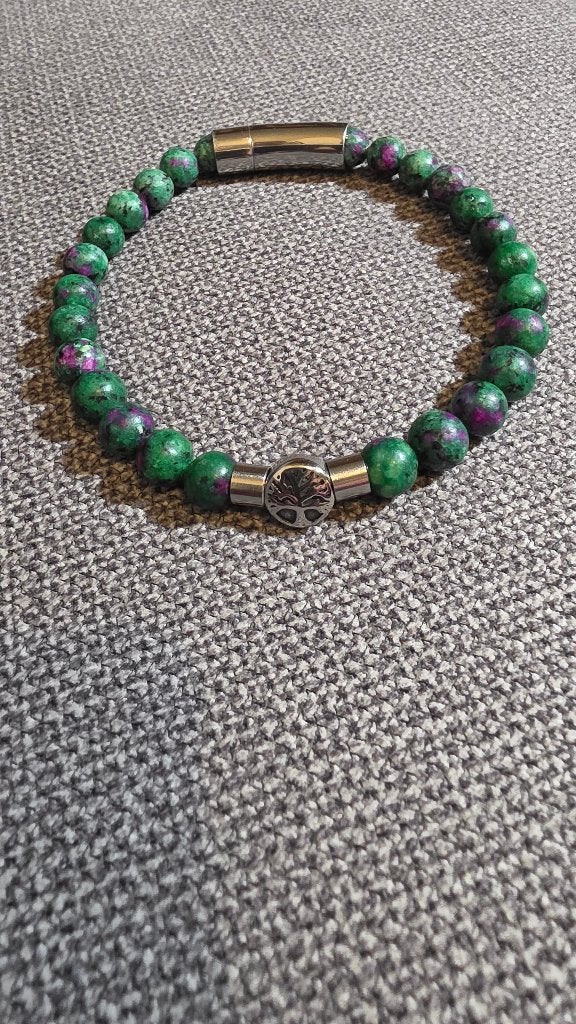Bracelet Homme XXL Pierre Naturelle (Zoisite à Rubis), Bijoux, Sacs & Beauté, Neuf, Enlèvement ou Envoi, Avec bracelets à breloques ou perles