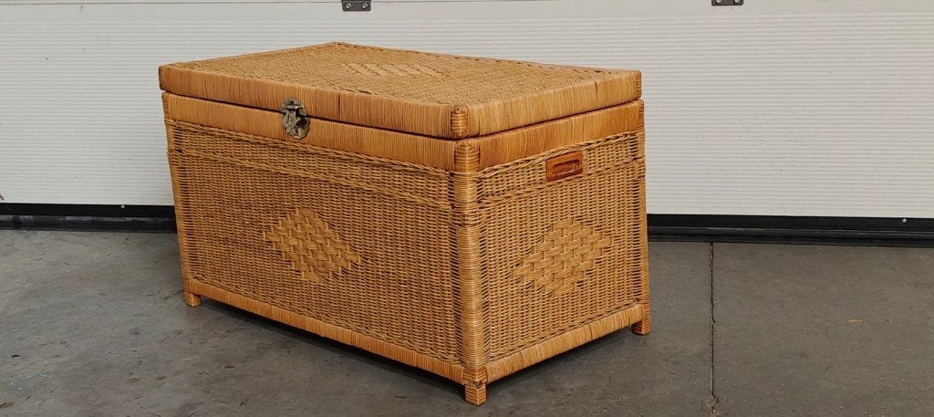 Sfeervolle Retro rotan opbergkist met messing sluiting, 100 tot 150 cm, Zo goed als nieuw, 75 tot 100 cm, 5 – 50