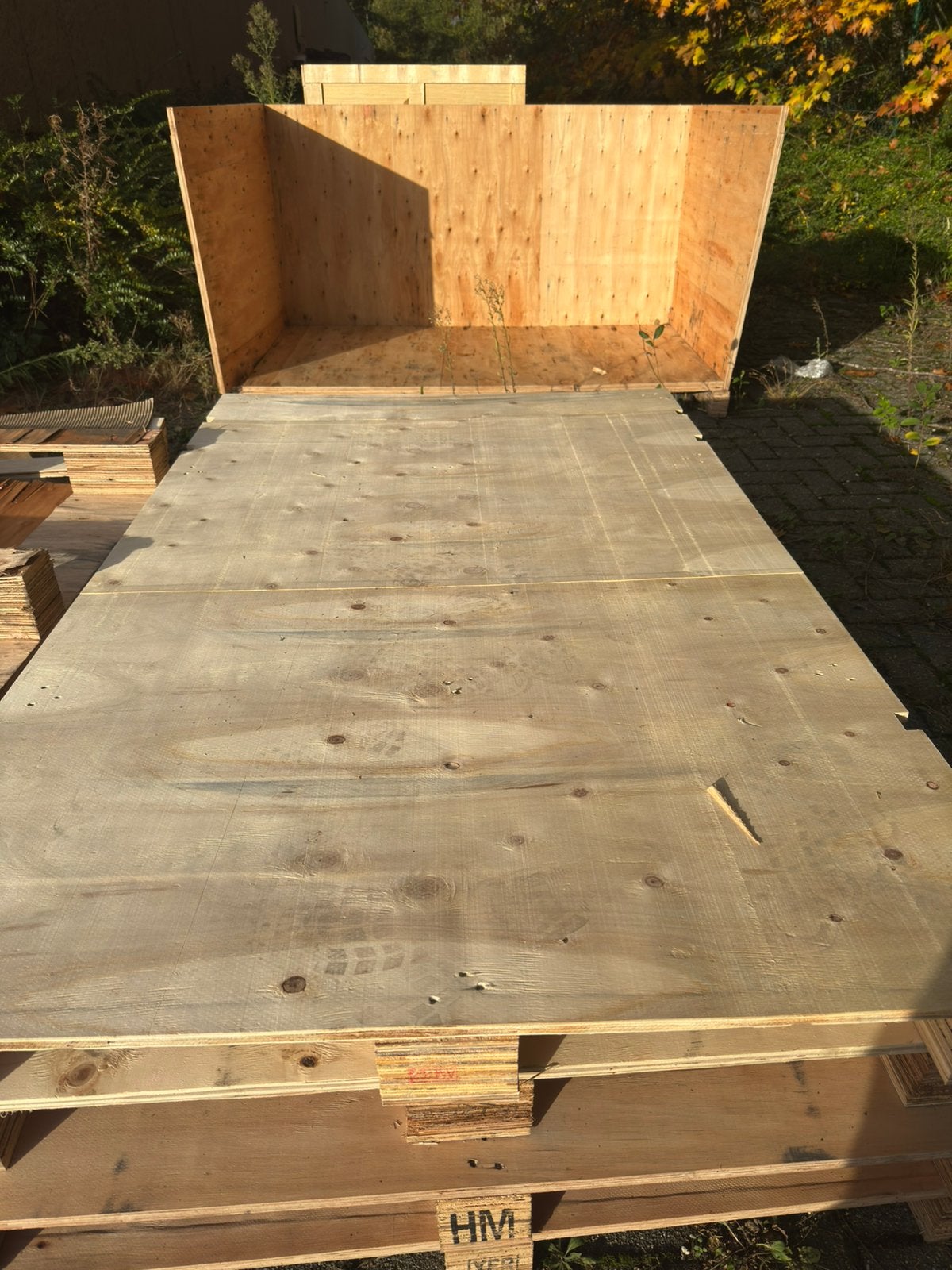 Pallet hout + brand hout 114cm B 180cm L, Jardin & Terrasse, Enlèvement, Comme neuf, Bois