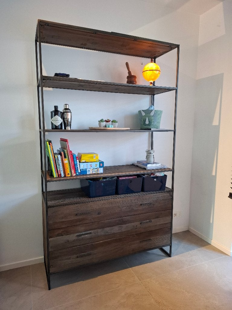 Boekenkast met schuiven, Ophalen, Gebruikt, 100 tot 150 cm, 200 cm of meer