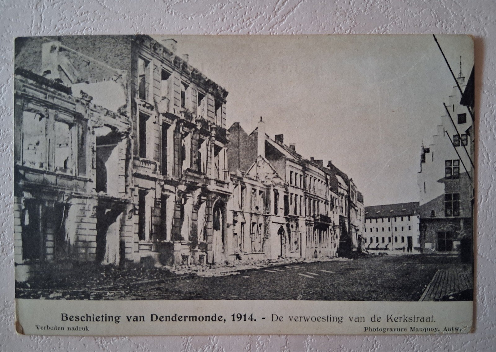 vintage Postkaart Verwoesting van Kerkstraat te Dendermonde, Verzamelen, Ophalen of Verzenden
