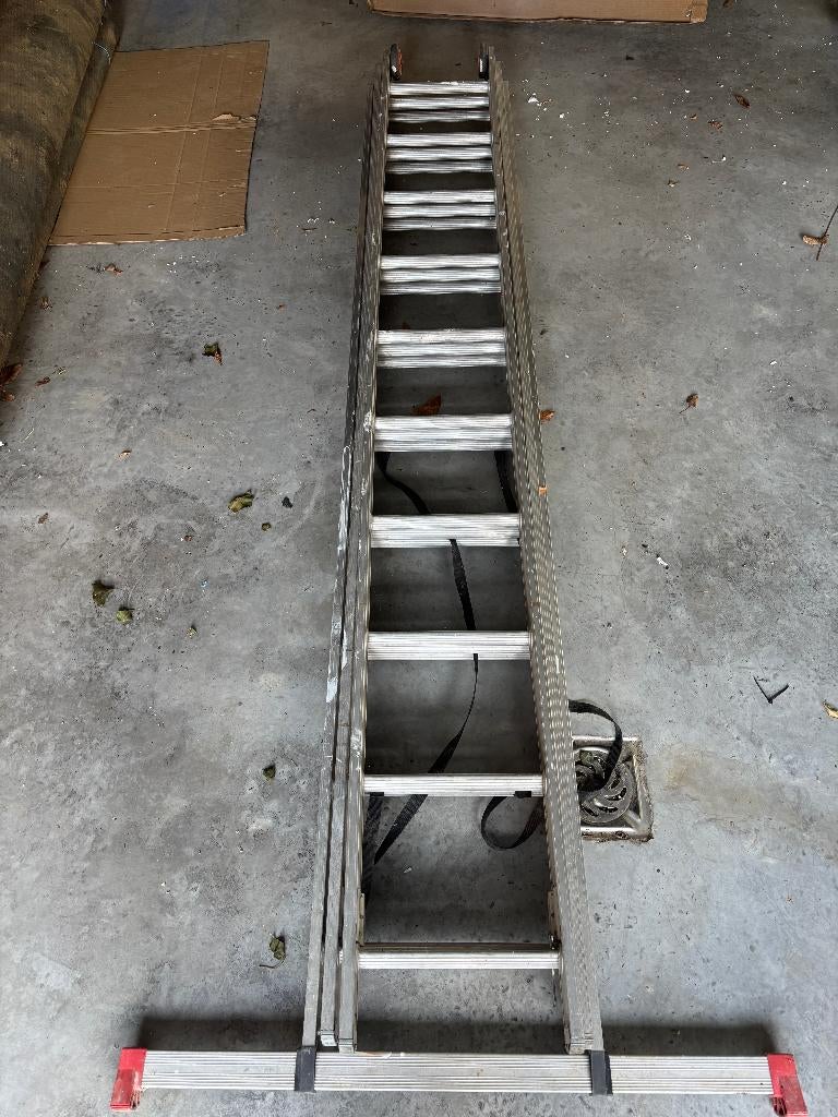 3 delige ALU schuifladder, Doe-het-zelf en Bouw, Ladders en Trappen, Ophalen, Gebruikt, Ladder, Opvouwbaar of Inschuifbaar