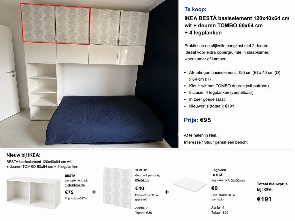 IKEA BESTÅ hangkast 120x40x64 cm TOMBO deuren 4 legplanken, Huis en Inrichting, Ophalen, Minder dan 150 cm, Minder dan 100 cm