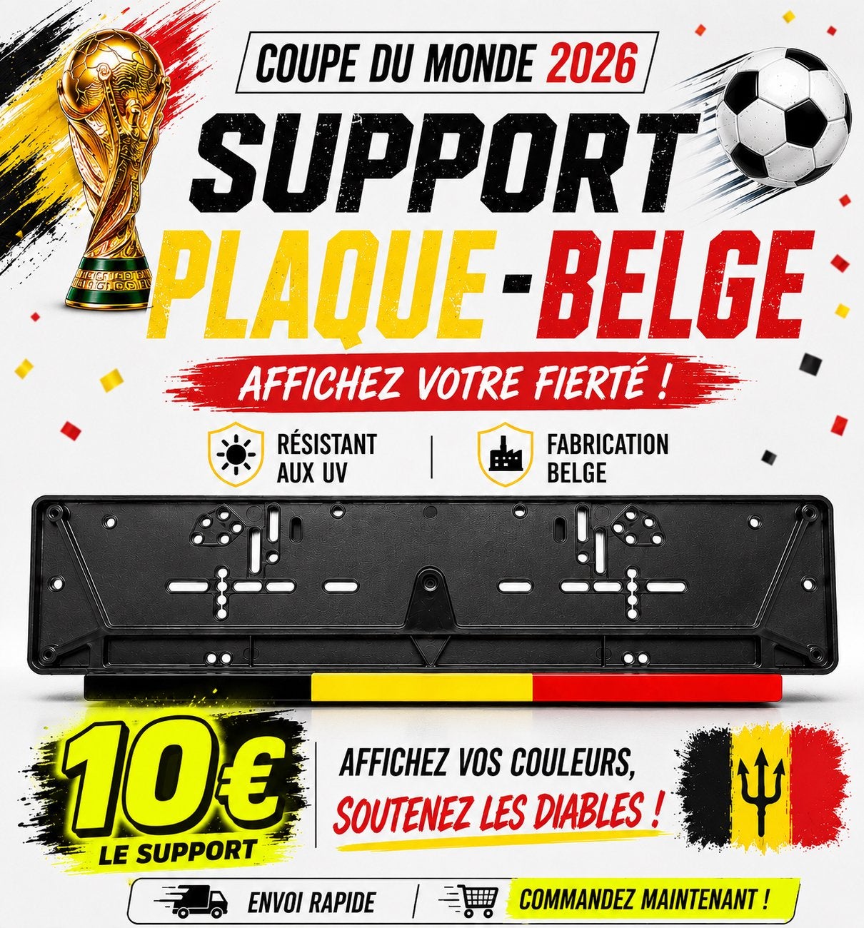 Support-plaque immatriculation drapeau belge, Divers, Drapeaux & Banderoles, Neuf, Enlèvement ou Envoi, ., .