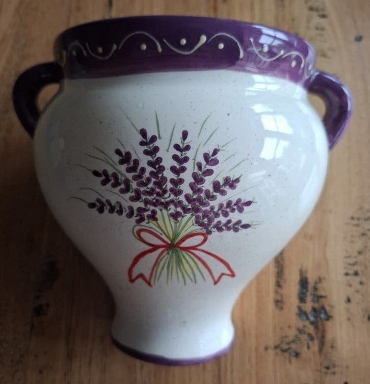 Franse bloempot voor aan de muur met lavendel afbeelding, Moins de 25 cm, -, Poterie, Utilisé