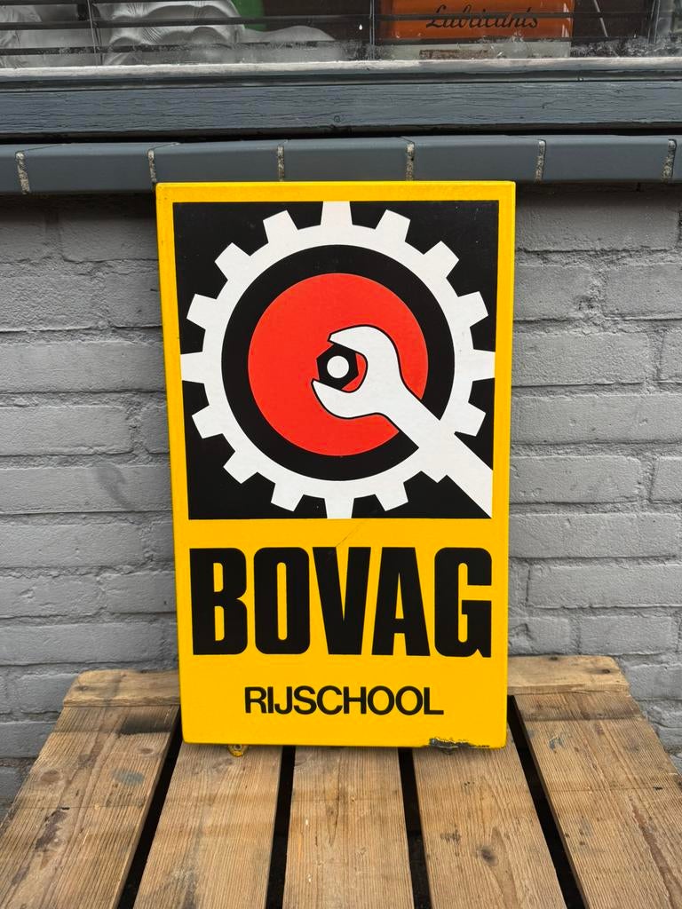 BOVAG Rijschool emaille reclamebord, Ophalen of Verzenden, Gebruikt, Reclamebord