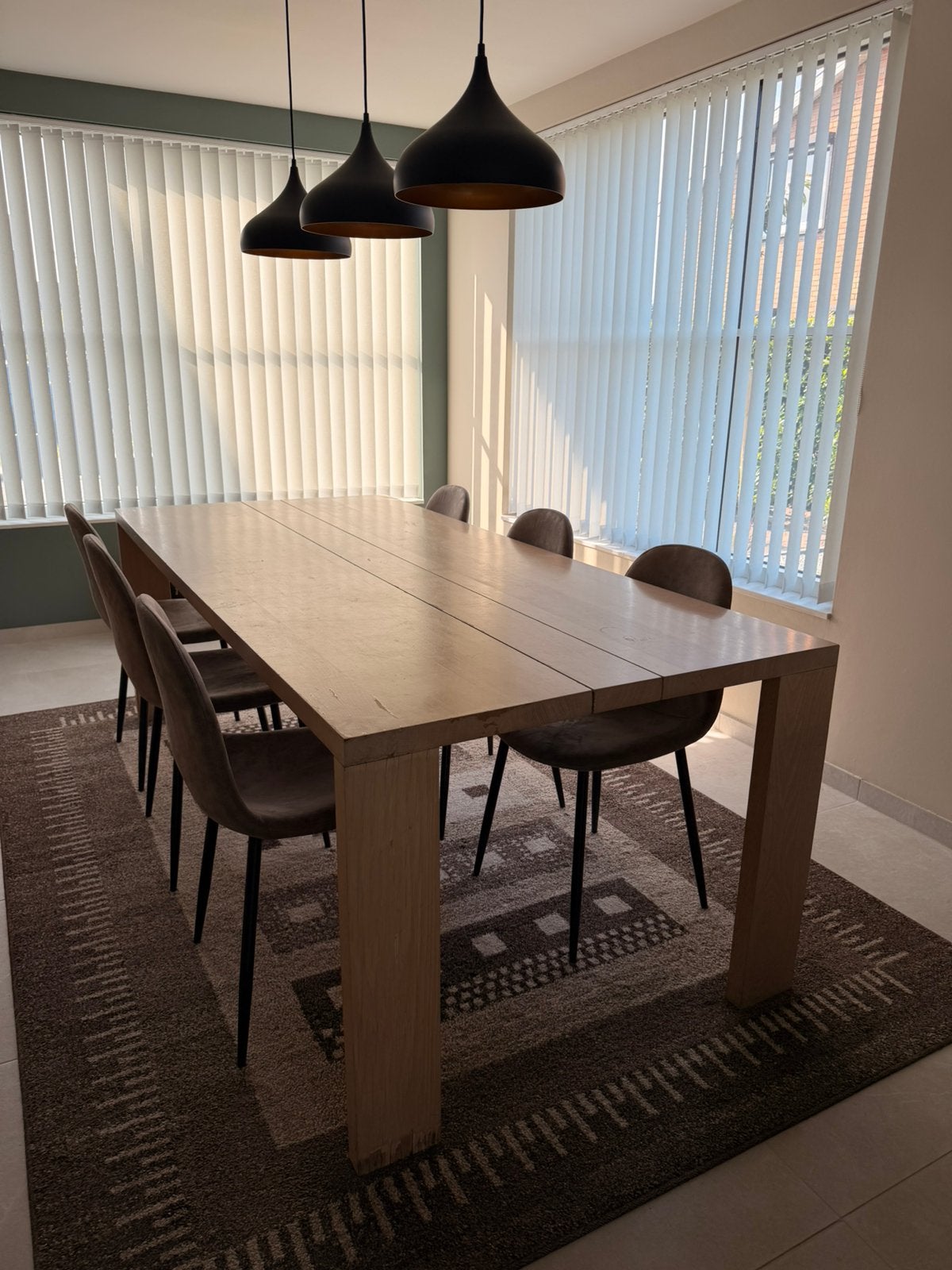 Massief eiken tafel - modern, Ophalen, Gebruikt, Eikenhout, 200 cm of meer