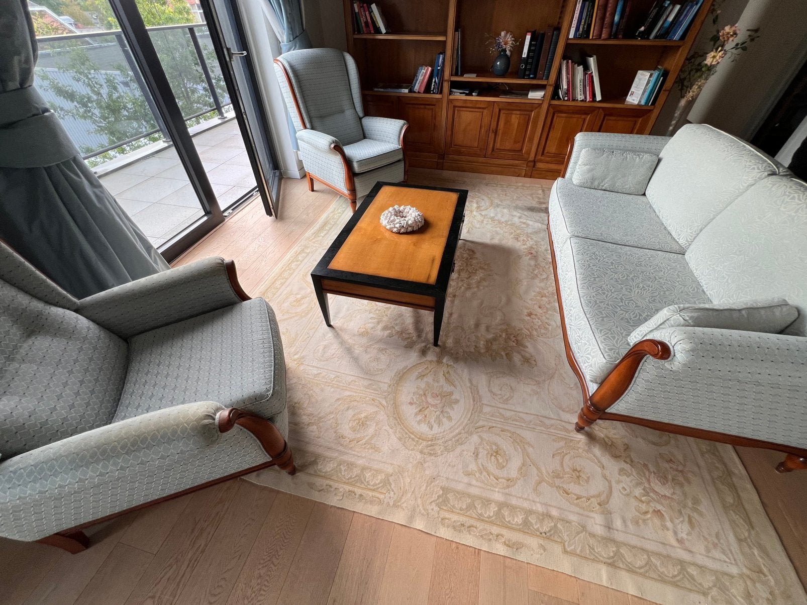 Klassieke salon – zetel + 2 relaxfauteuils + salontafel, Huis en Inrichting, Ophalen, Gebruikt, Stof, Klassiek