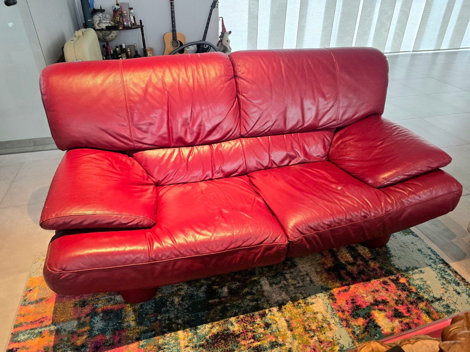 Lot de 2 canapés 2 places en cuir véritable rouge, Ophalen, Leer