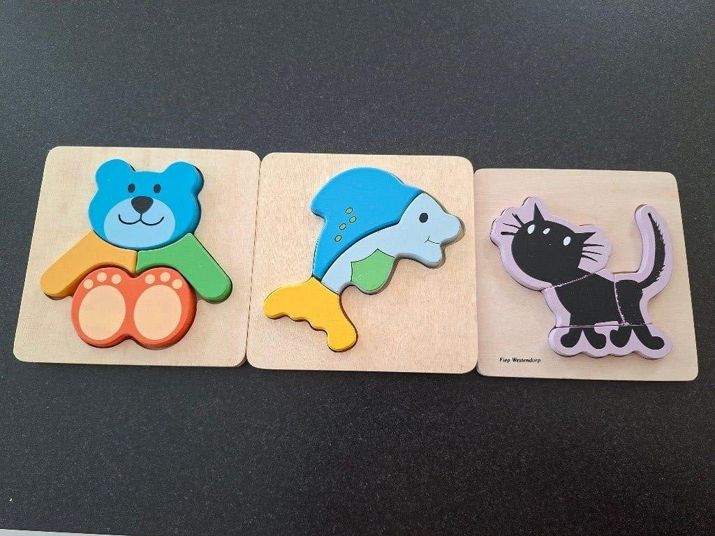 3 kleine houten legpuzzels, Ophalen, Gebruikt, Overige typen