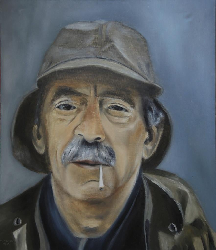 N. F. Grossouw "Portret Rokende Man met Snor in Regenpak", Antiek en Kunst, Kunst | Schilderijen | Klassiek, Ophalen