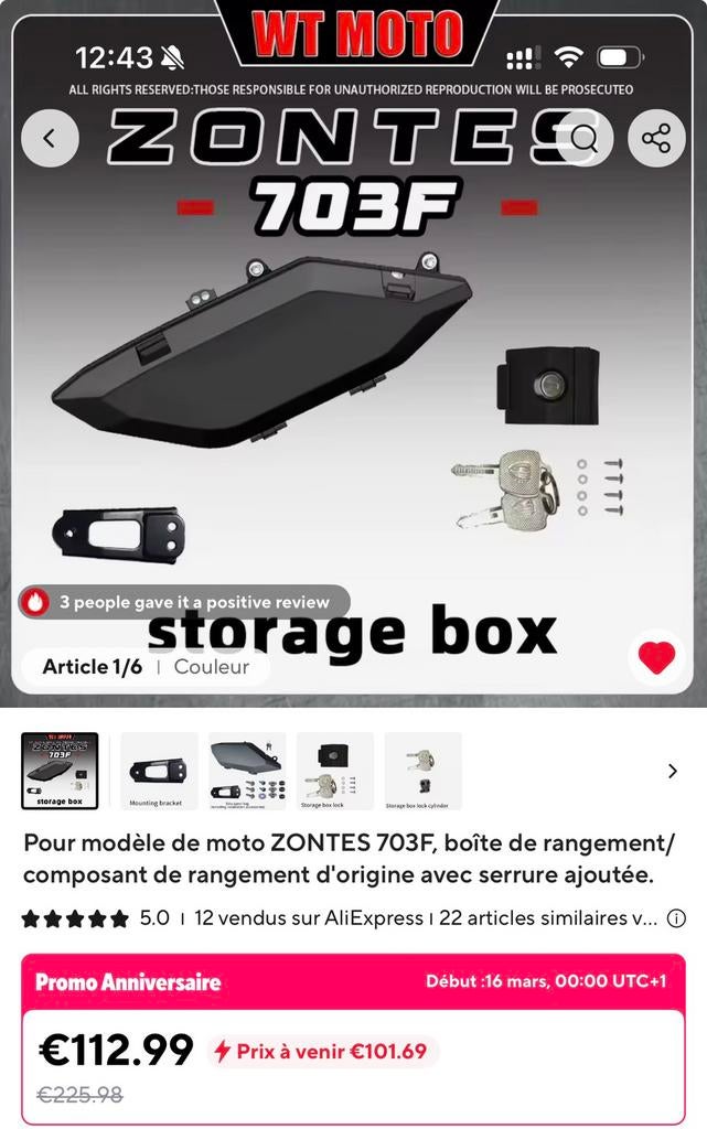 Boite rangement Zontes 703f, Motos, Enlèvement, Neuf