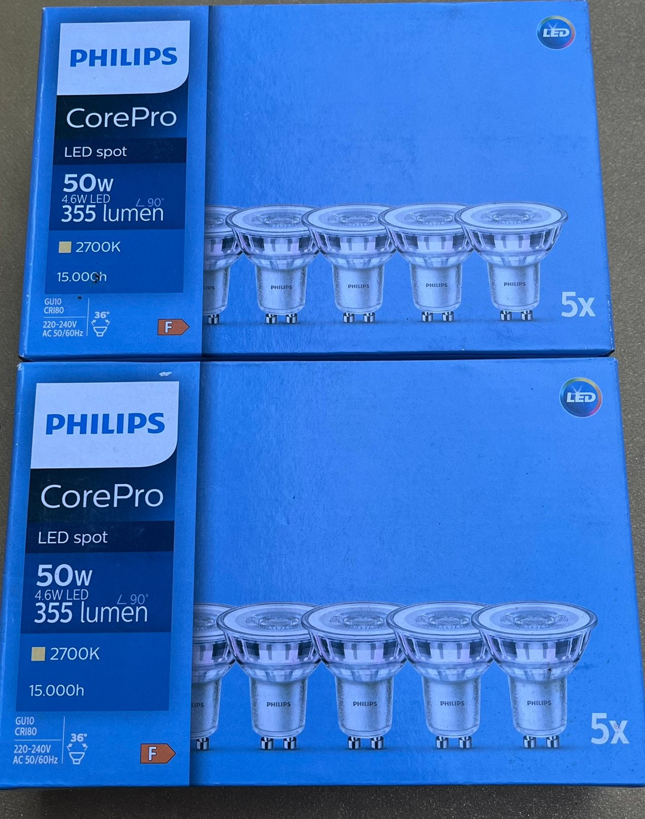Philips CorePro LEDspot 2700K 4,6W 50W 10 stuks, Huis en Inrichting, Philips, GU10, Ophalen of Verzenden, Zo goed als nieuw