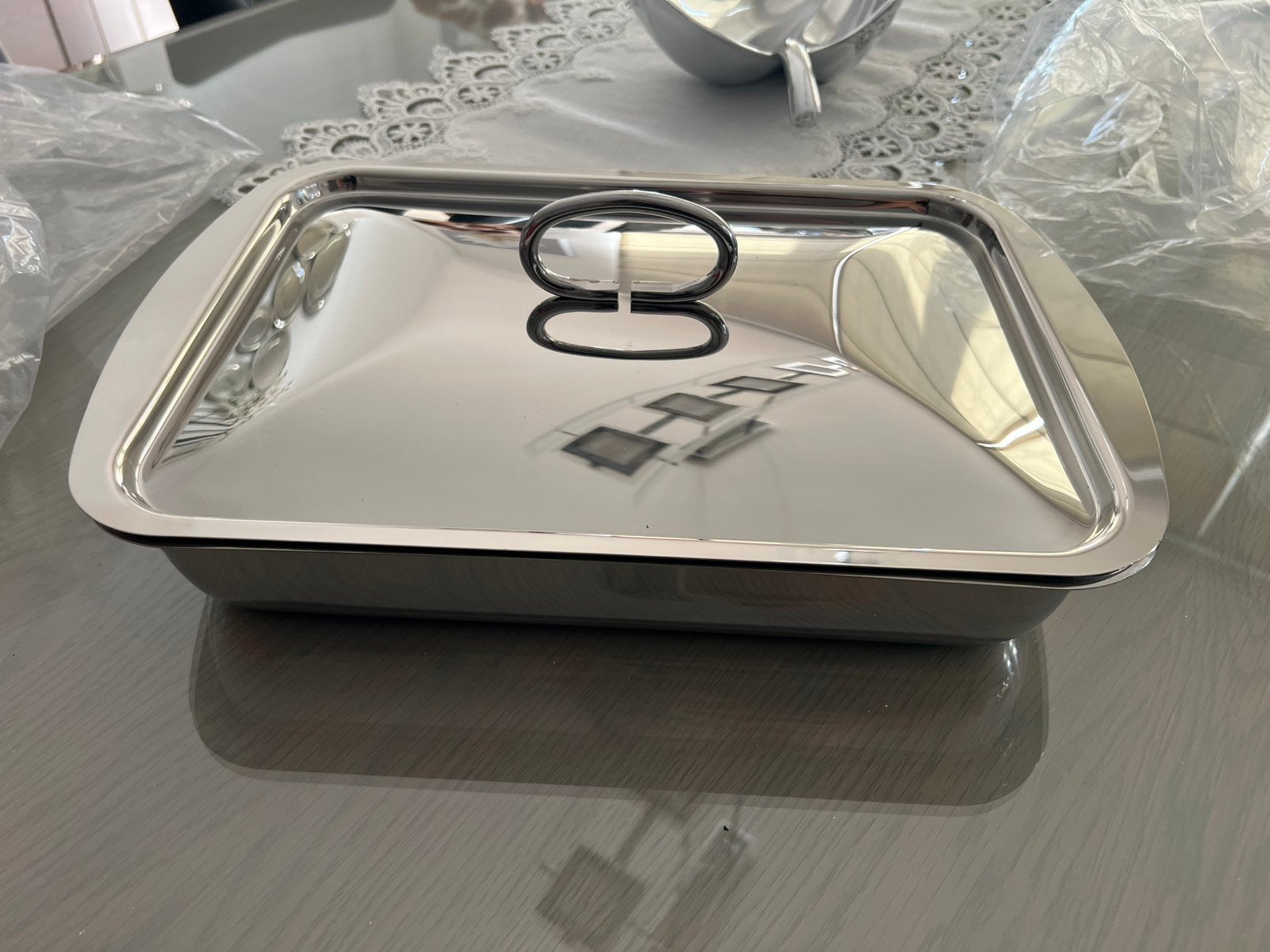 Grand plat à rôtir BAVARIA INOX 40cm avec couvercle – NEUF, Inox, Comme neuf, Enlèvement, Autres marques