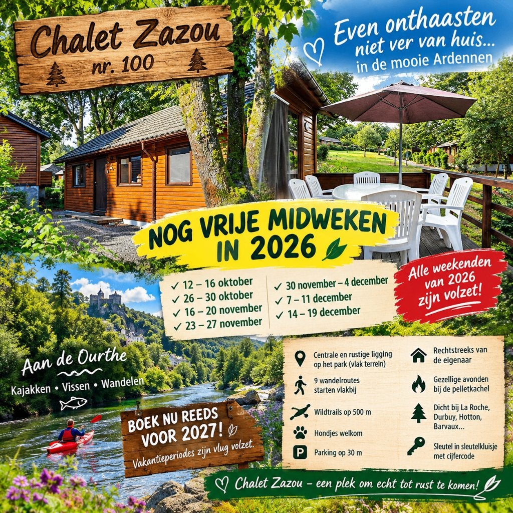 Knus gezellig chalet hartje Ardennen.NOG VRIJE MIDWEKEN 2026, Immo, Overige soorten, Jupille sur ourthe, Direct bij eigenaar, 2 kamers