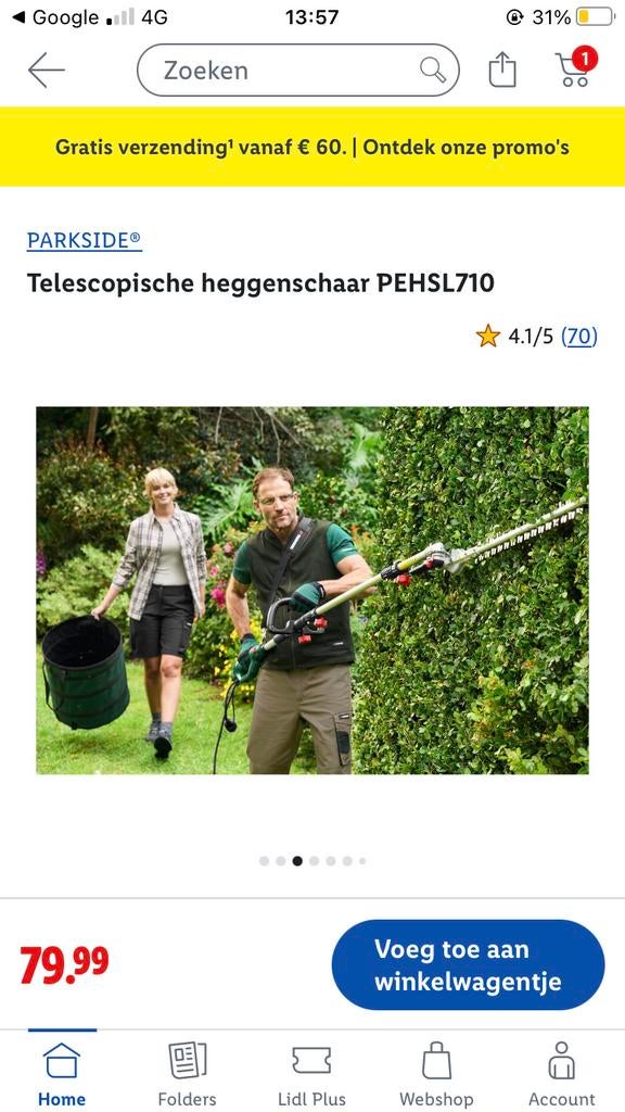 telescopische heggenschaar, Ophalen