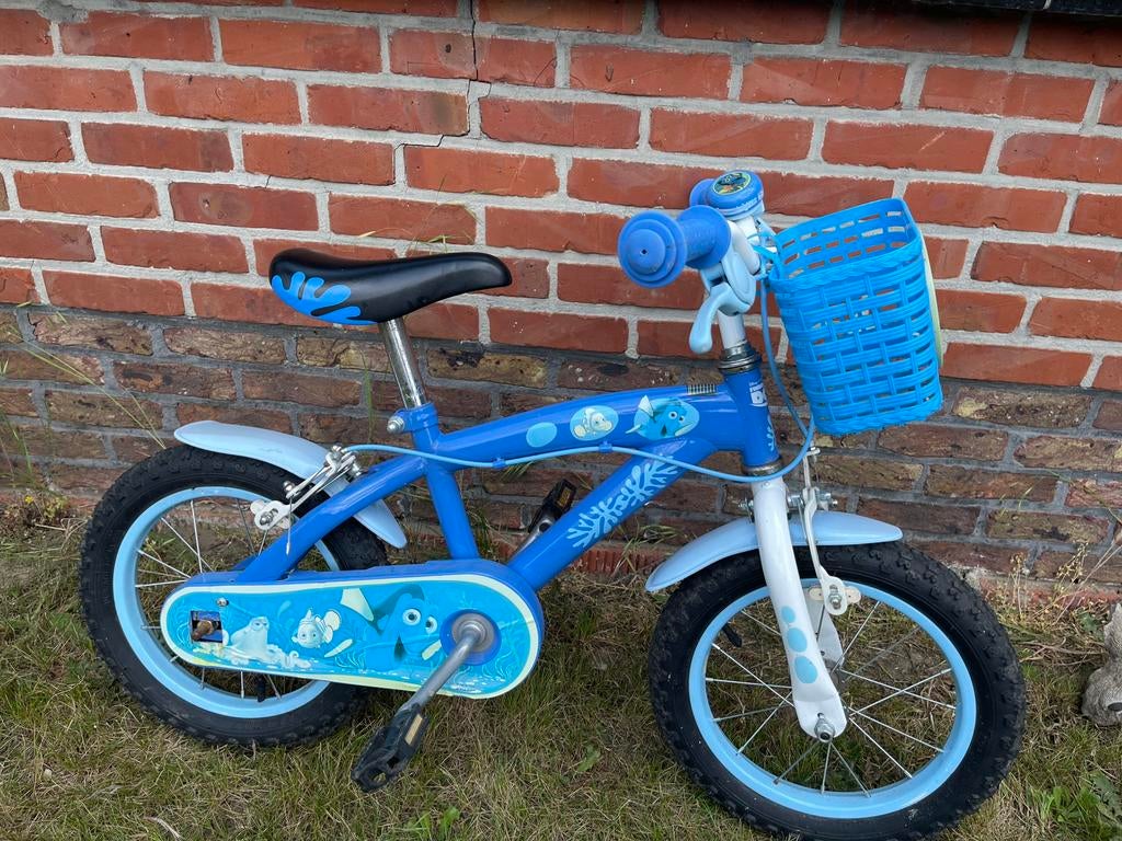 Blauwe kinderfiets 12 inch Finding Dory, Fietsen en Brommers, Ophalen, Zijwieltjes, Gebruikt, Velgrem
