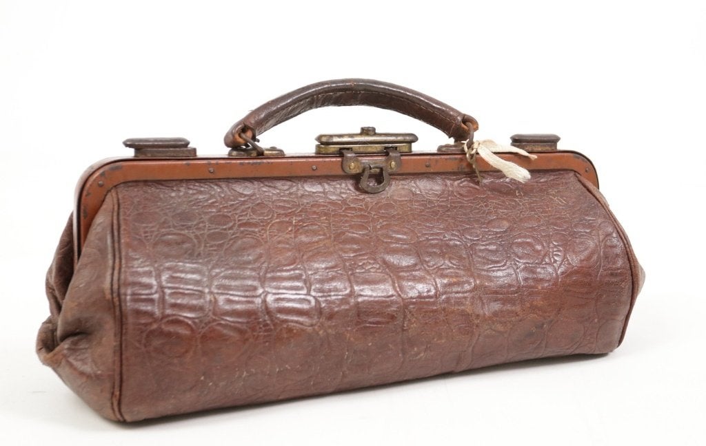 Sacoche de médecin art déco en cuir imprimé croco, 1920, Antiquités & Art, Enlèvement