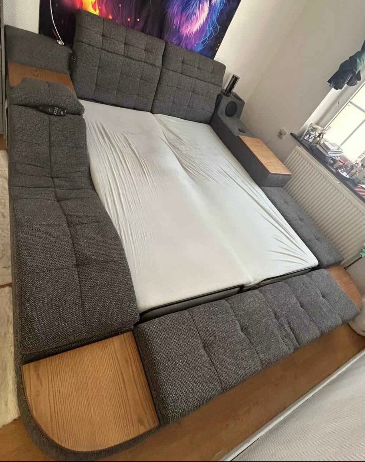 Elektrisch kingsize bed, Ophalen, Nieuw, Grijs, Overige maten
