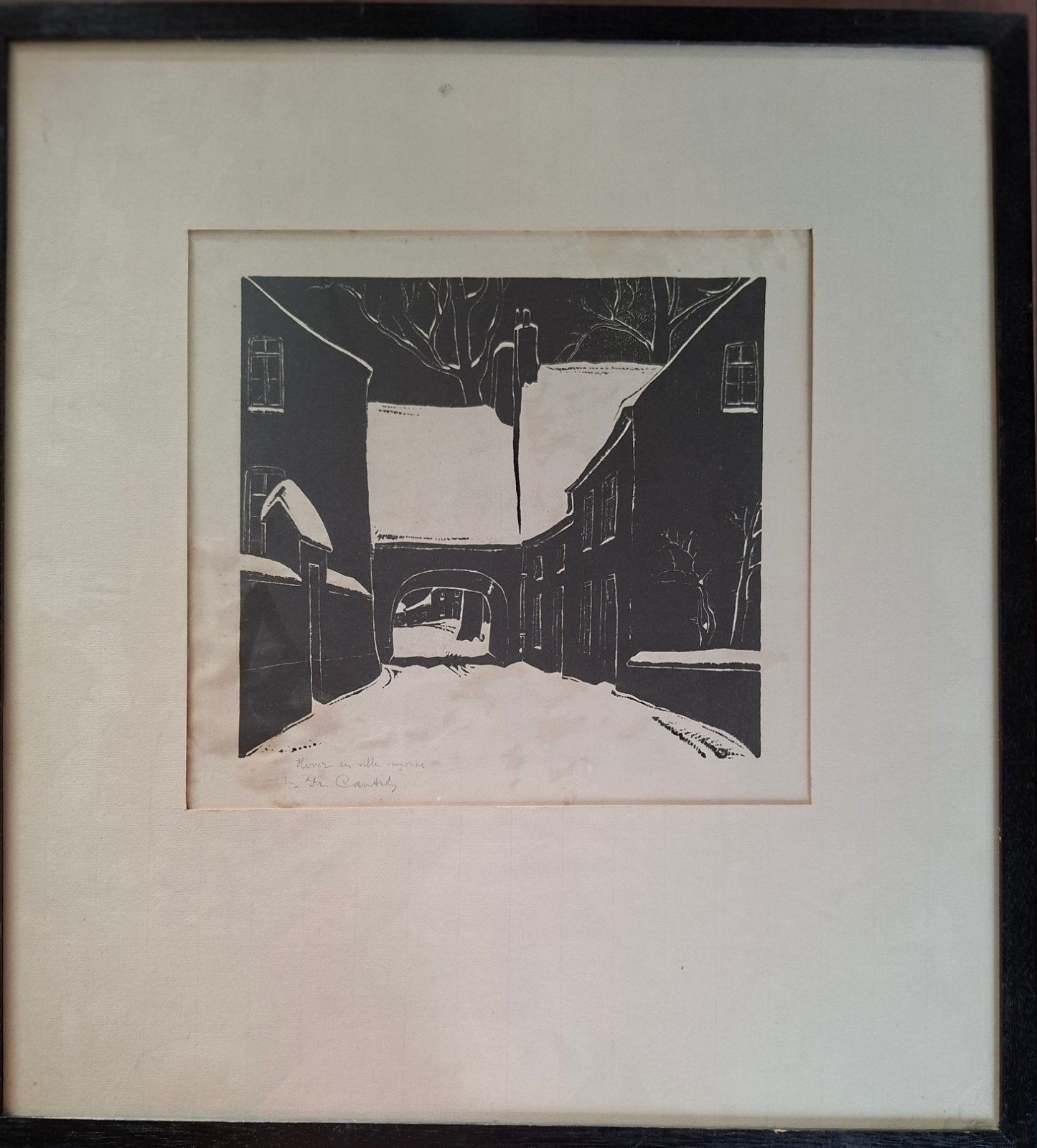 CANTRE Jan-Frans "Hiver en ville morte" houtsnede, Antiek en Kunst, Ophalen of Verzenden, Houtsnede