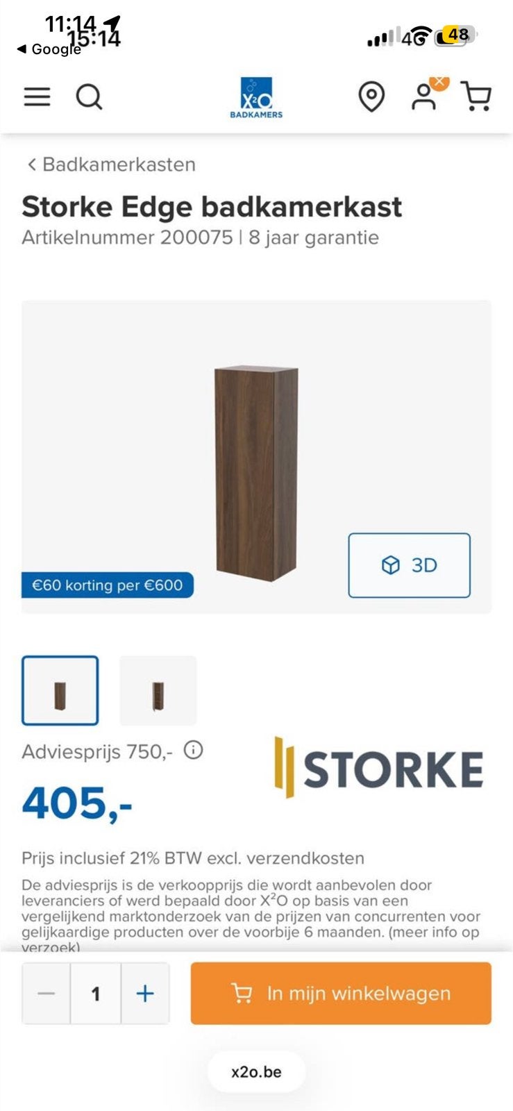 Storke Edge badkamer kast, Ophalen, (Half)hoge kast, Minder dan 50 cm, Nieuw