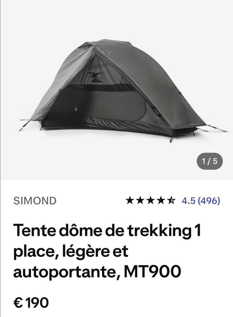 ​Tente de trekking NEUVE 1 place légère, autoportante MT900, Caravans en Kamperen, Tenten, Ophalen