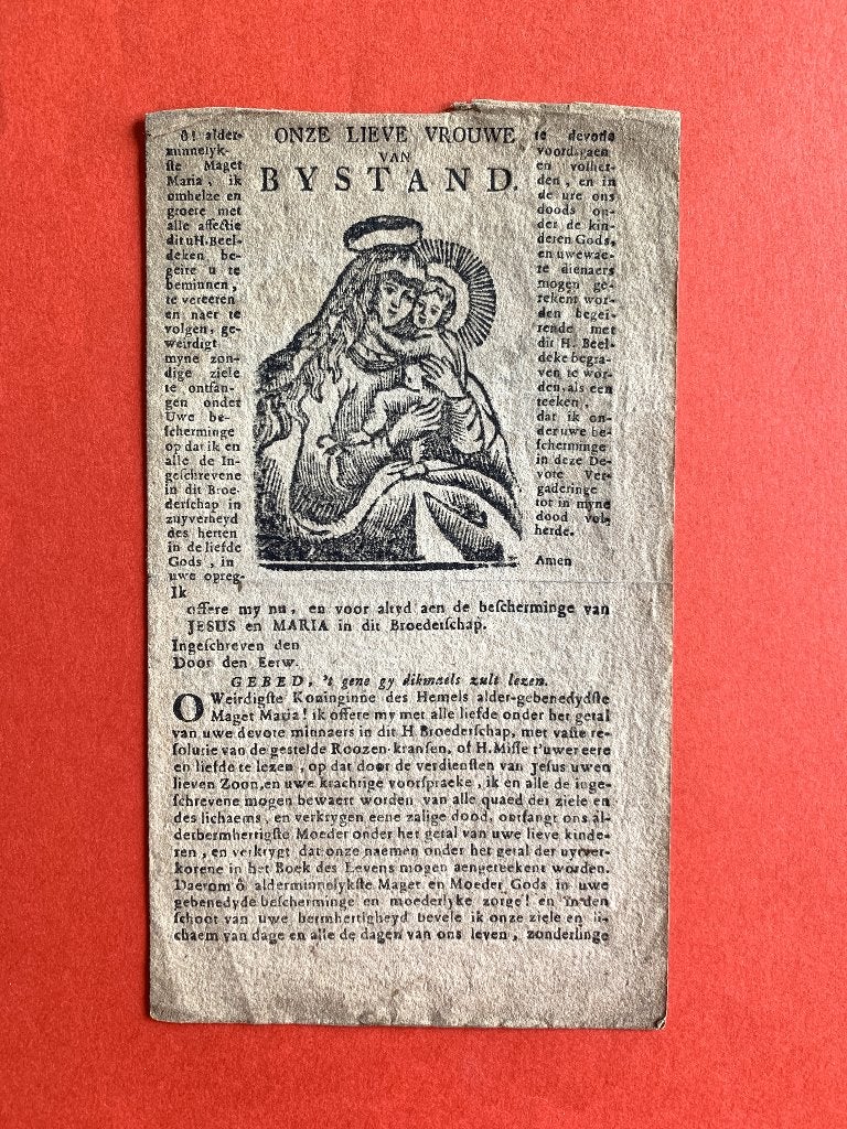 18e eeuw Gravure O.L.Vrouwe van Bystand Miechiel Goesin Gend, Collections, Enlèvement ou Envoi, Utilisé, Carte ou Gravure, Christianisme | Catholique