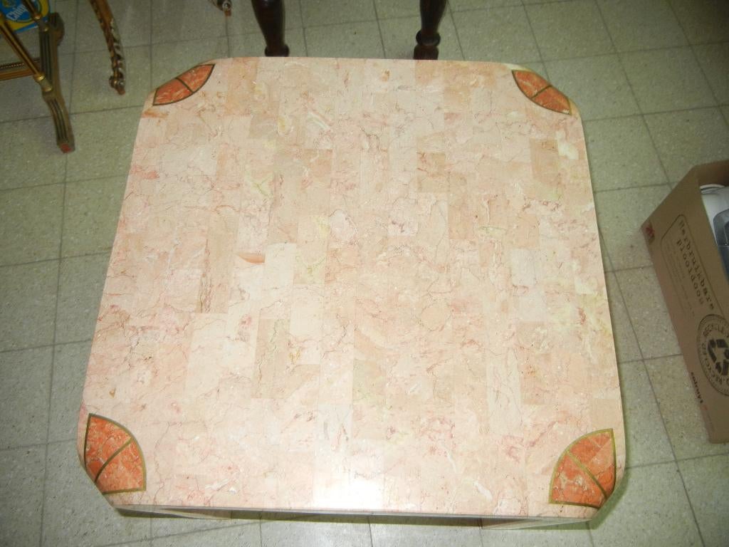 salon tafel in plaket marmer met messing inleg, Moins de 50 cm, Enlèvement, 50 à 100 cm, Carré