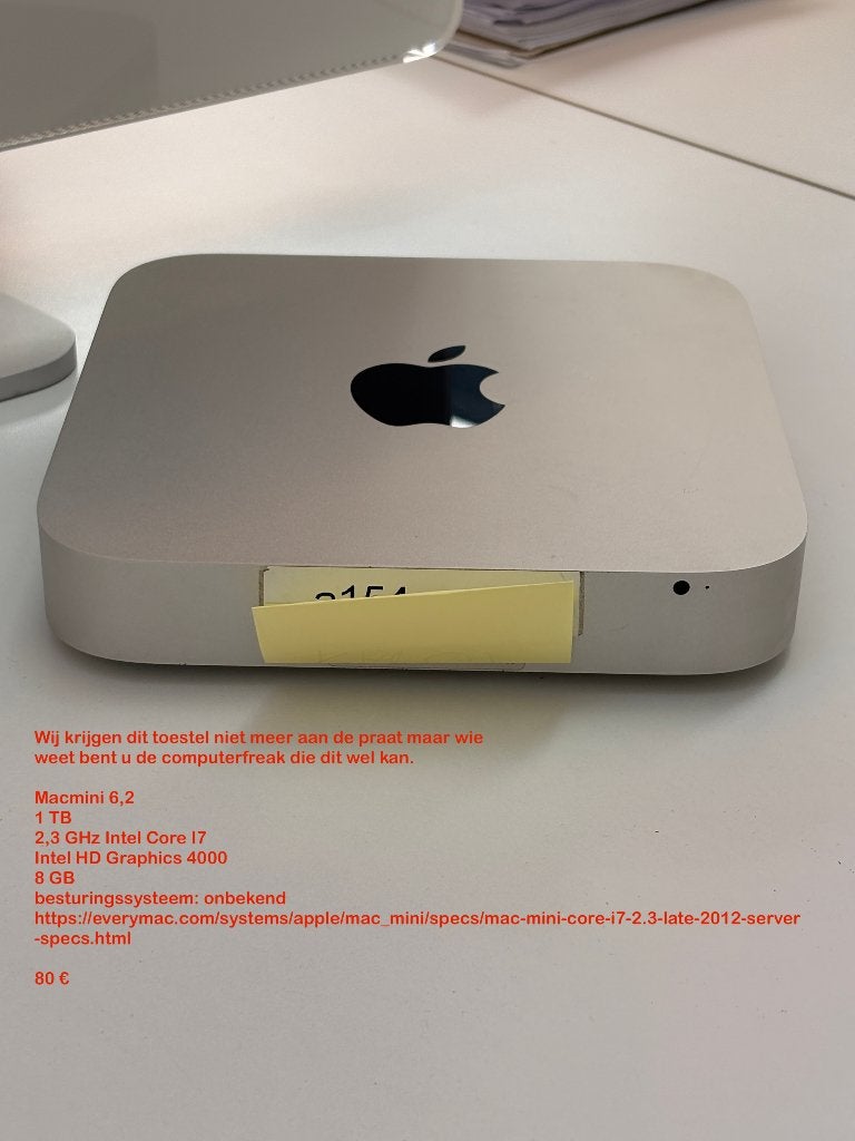 MACMINI 6.2, Computers en Software, Apple Desktops, Ophalen, Gebruikt, 2 tot 3 Ghz, Mac Mini