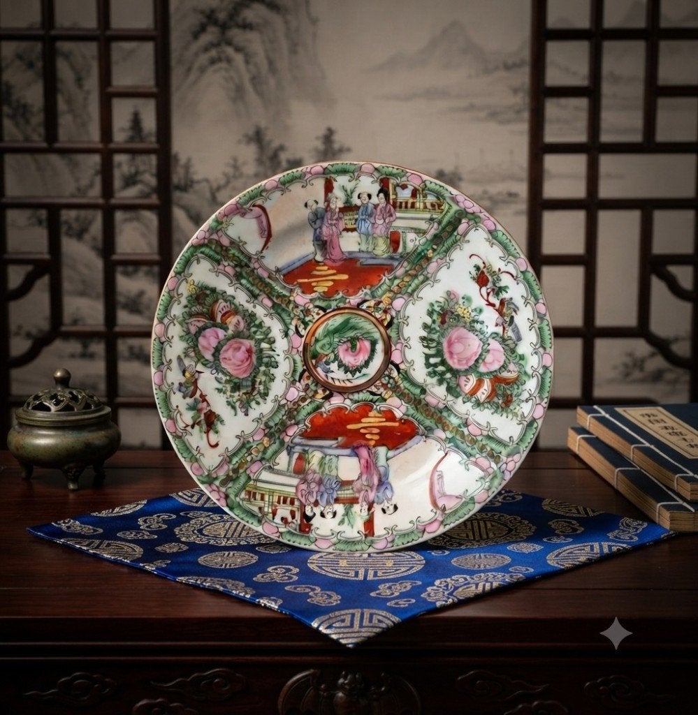 Belle assiette de style médaillon rose chinois, Antiquités & Art, Envoi