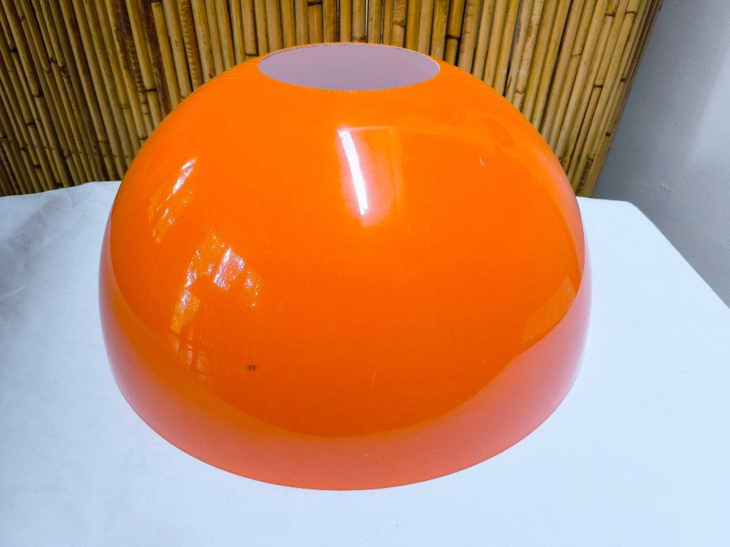 Lampenkap hanglamp vintage 1980 oranje plastic, Huis en Inrichting, Lampen | Lampenkappen, Gebruikt, Tafellamp, Rond, Oranje, Kunststof