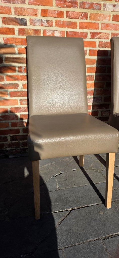 6x Lederen stoelen keuken, living ..., Huis en Inrichting, Ophalen, Bruin, Hout, Zo goed als nieuw