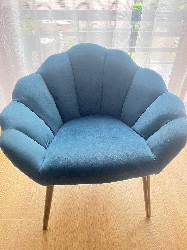 Mooi koraalblauw fluweel fauteuil, Ophalen, Gebruikt, 50 tot 75 cm