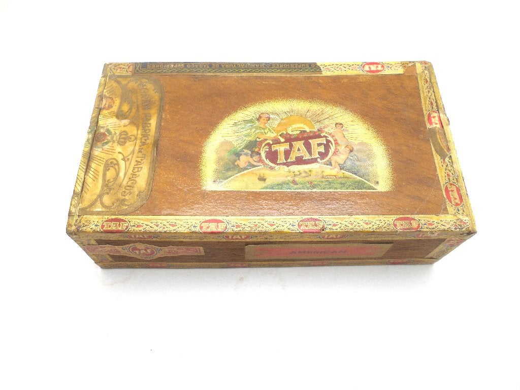 ancienne boite à cigare en bois Taf, Enlèvement ou Envoi, Utilisé, Boite à tabac ou Emballage