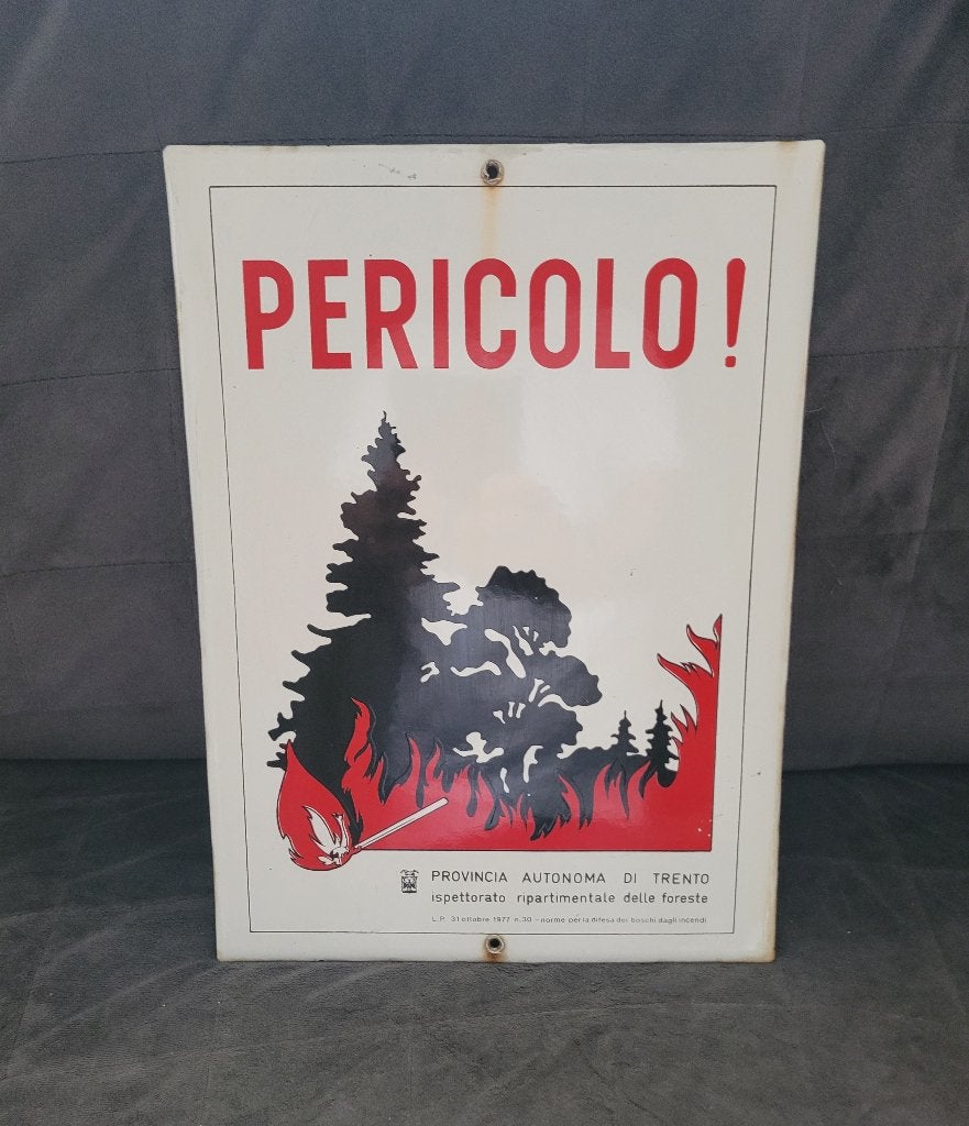 Oude Italiaanse geëmailleerde plaat Pericolo, Verzamelen, Ophalen of Verzenden, Gebruikt, Reclamebord