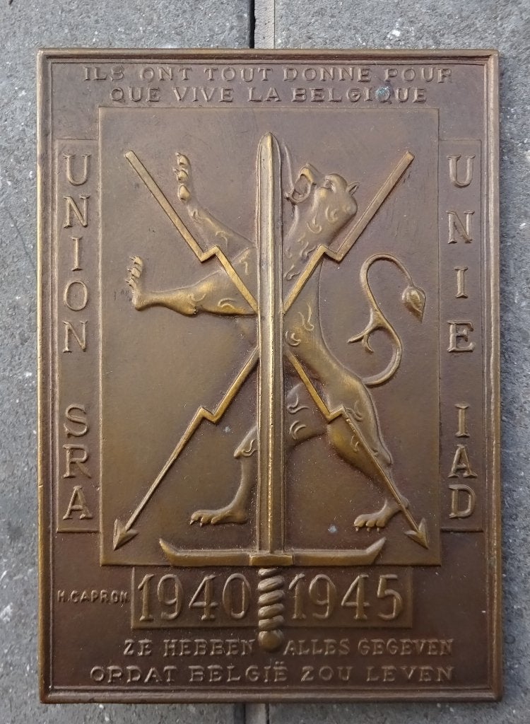 BELGIQUE - RESISTANCE WW2 - PLAQUE SRA EN BRONZE, Enlèvement ou Envoi, Armée de terre, Emblème ou Badge
