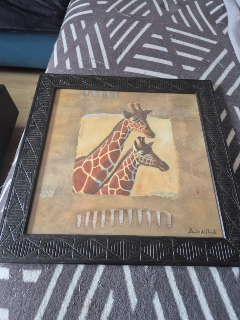 Schilderij in houten kader Afrika giraffe, Verzenden