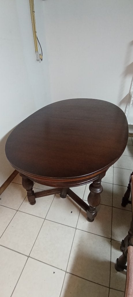 Eiken tafel met 6 stoelen, Ophalen, Gebruikt, 100 tot 150 cm, Eikenhout