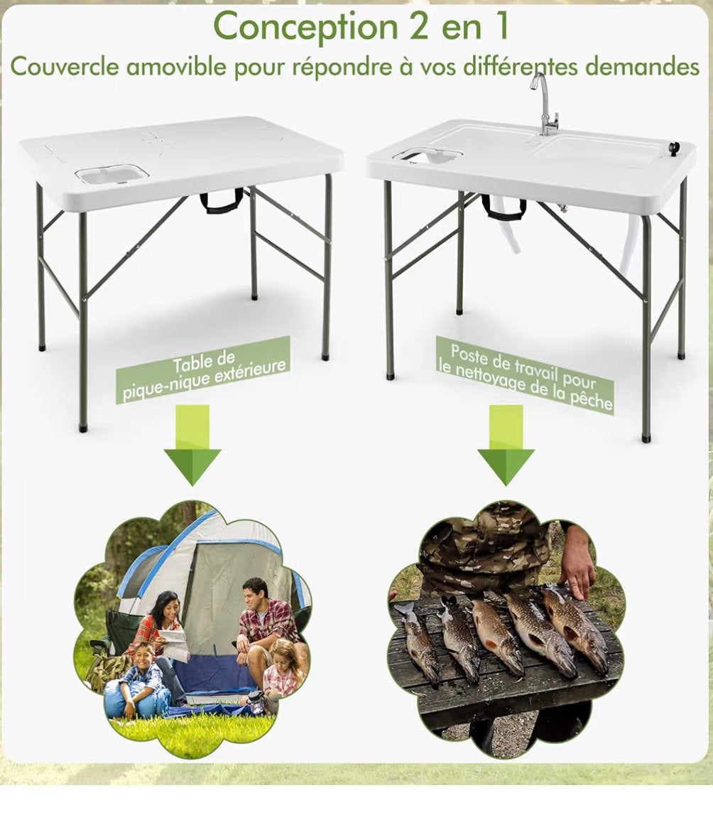 Table pliante avec deux évier et robinet, Enlèvement, Comme neuf