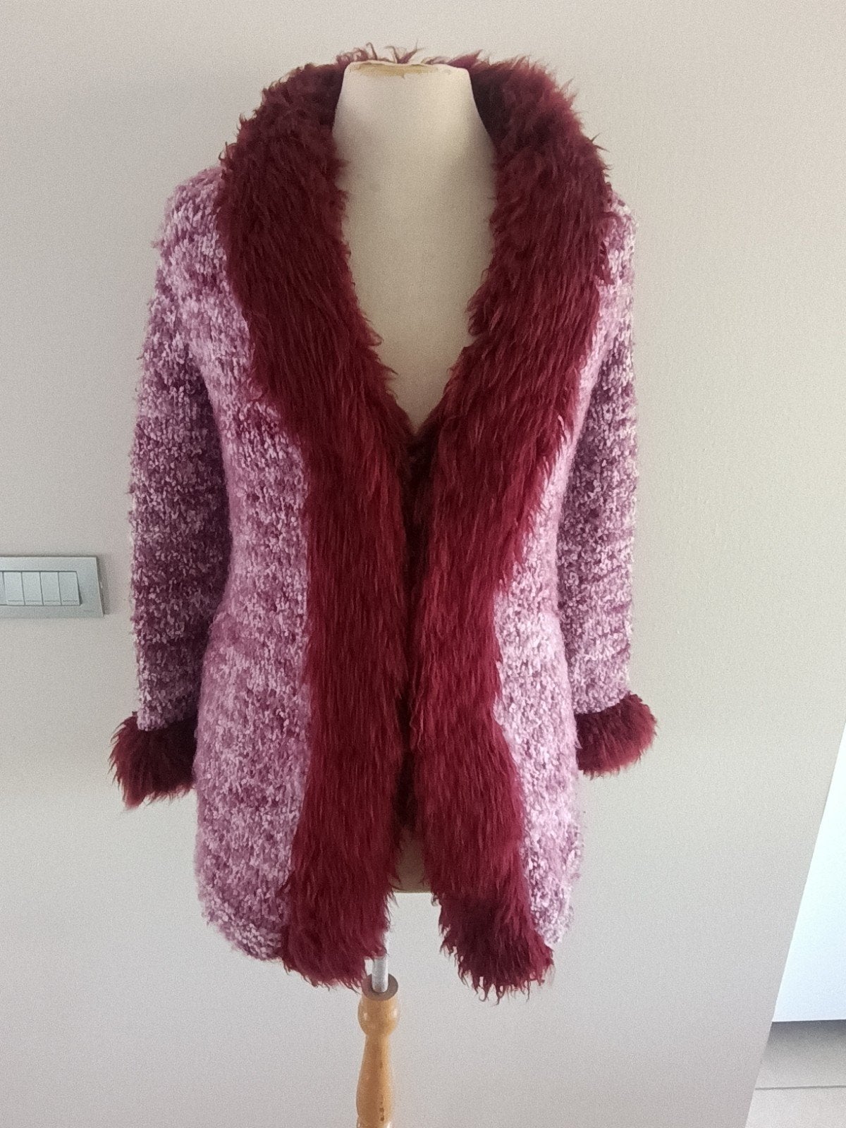 Uniek vintage Penny Lane Y2K stijl gebreid vest met bontkraa, Enlèvement ou Envoi, Comme neuf, Rouge